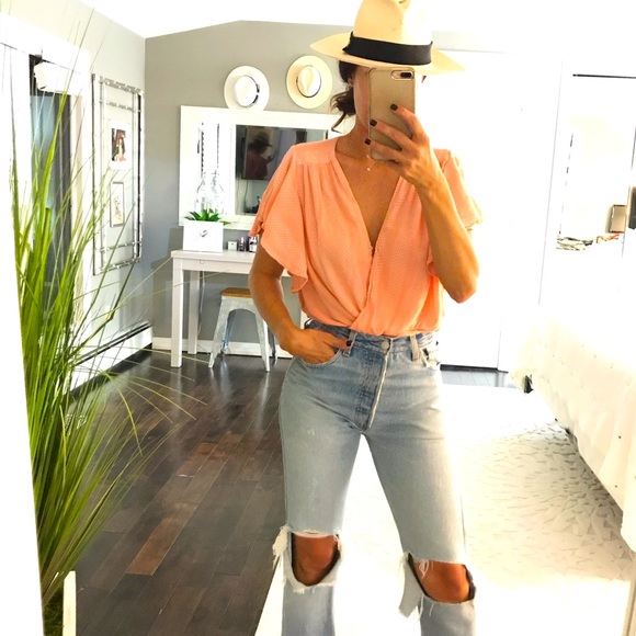 Maeve Tops - MAEVE x Anthropologie peach flutter sleeve shirt